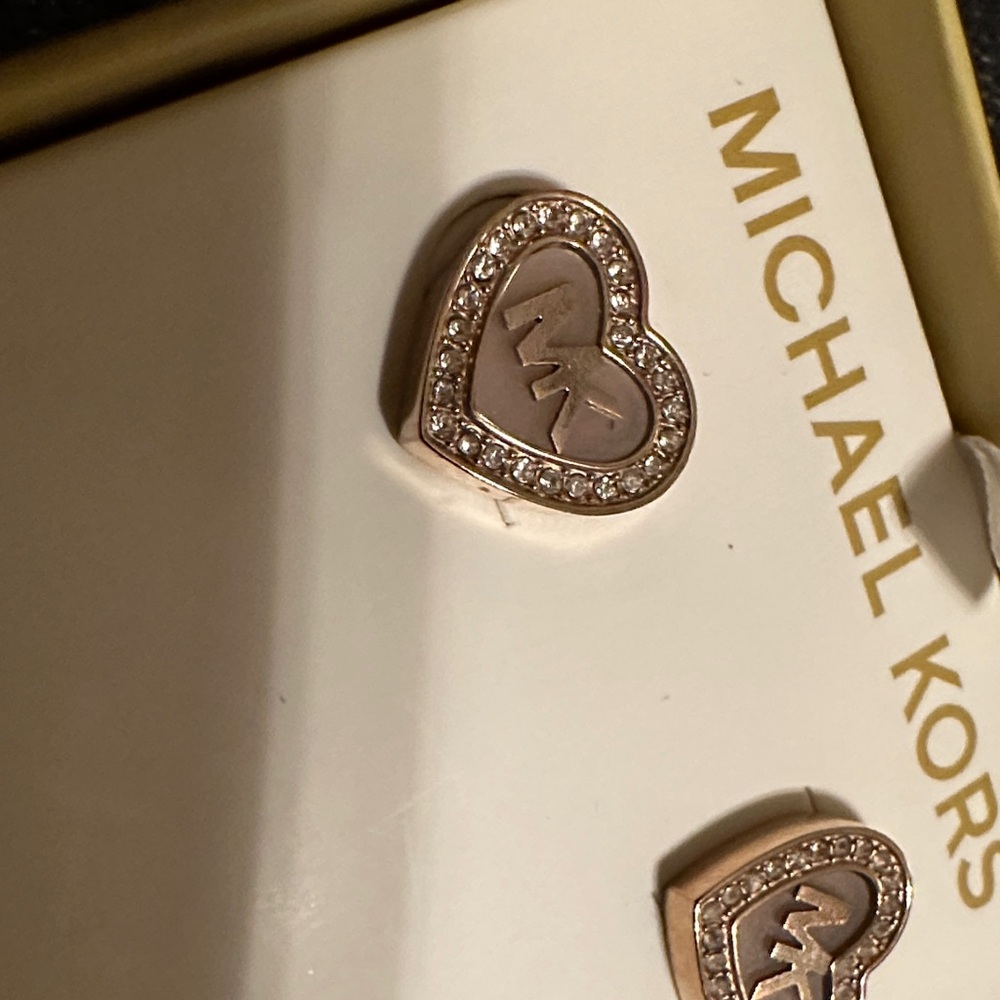 Michael Kors Gold and Brown Heart Earrings - Picture 7 of 11